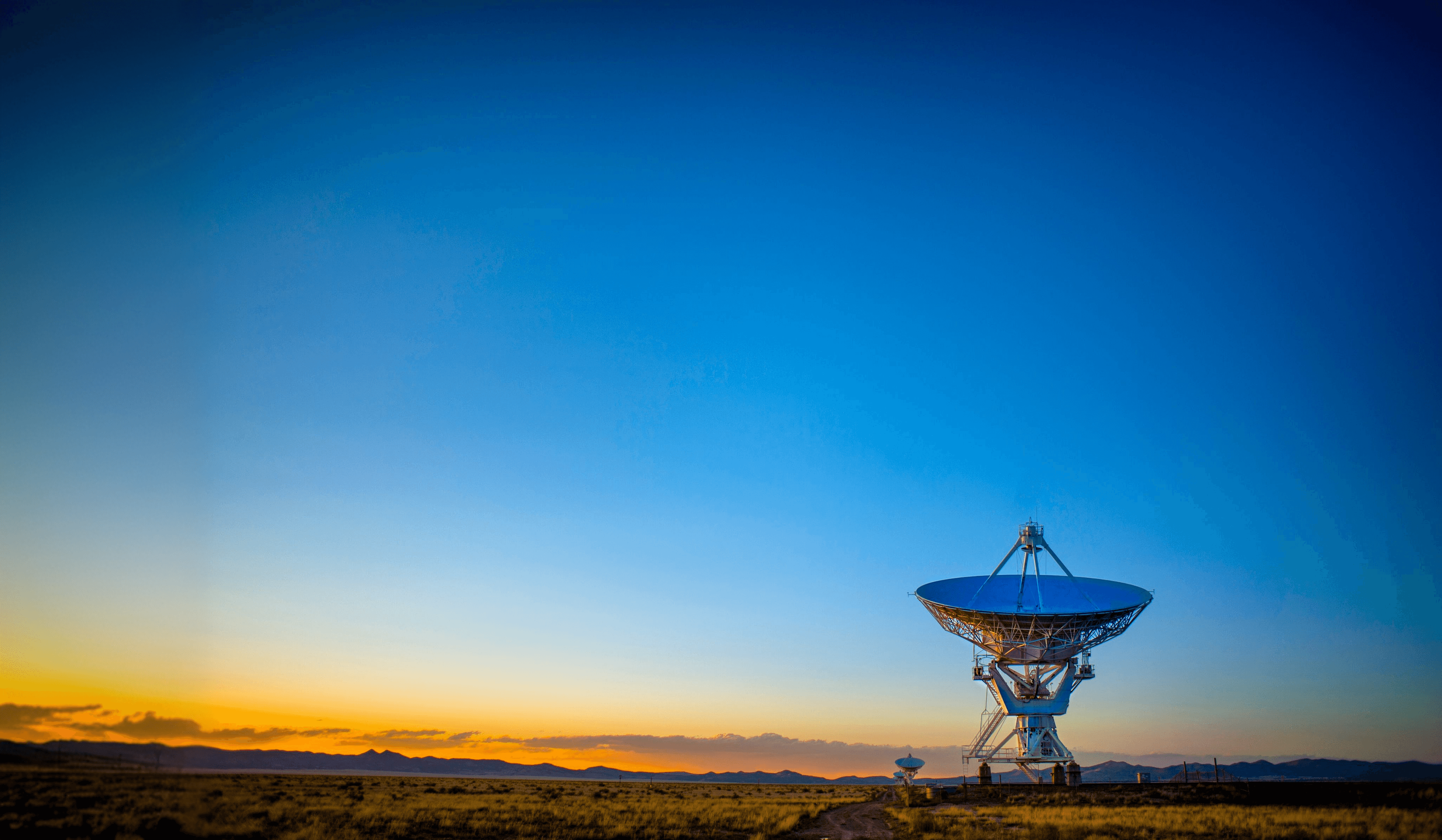Scenic satellite dish at sunset