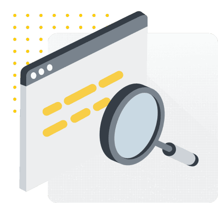 illustration of a magnifying glass in front of a vertical web page