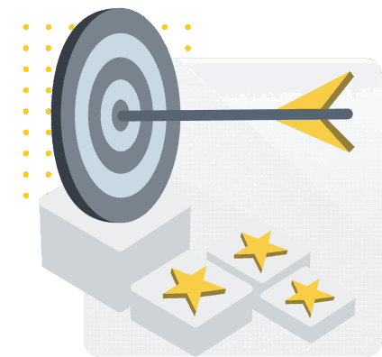 illustration of an arrow in the bullseye of a target with three stars below