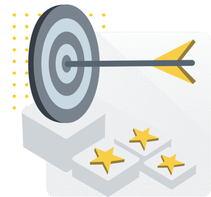 illustration of an arrow in the bullseye of a target with three stars below